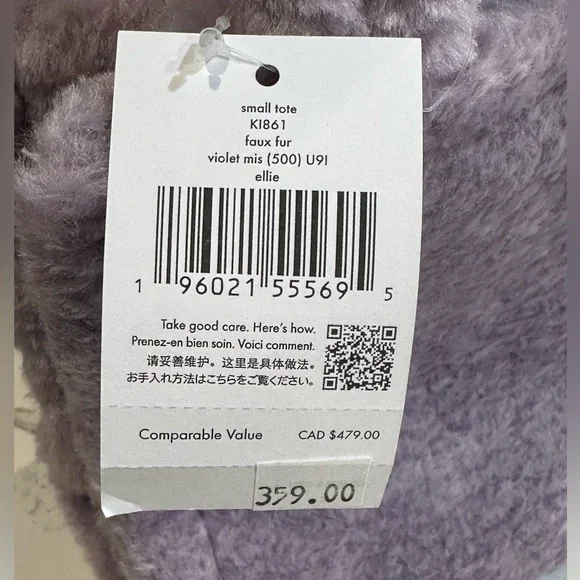 Kate Spade Ellie Faux Fur Shearling Small Tote, Violet Mist NWT